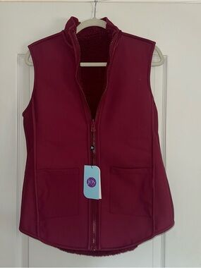 Joy Mangano Reversible Raspberry Zip-Up Fleece-Lined Vest - Size S